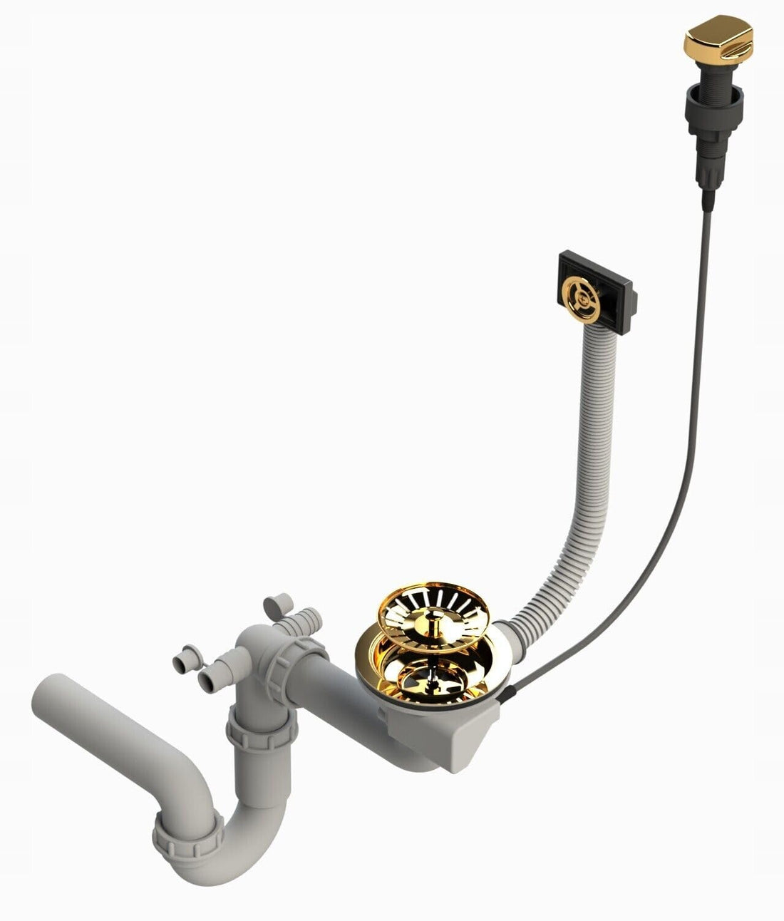 Faizee Home Siphon aus Edelstahl mit Überlauf – Küchenspülen-Siphon für Granit- & Edelstahlspülen | Silber oder Gold