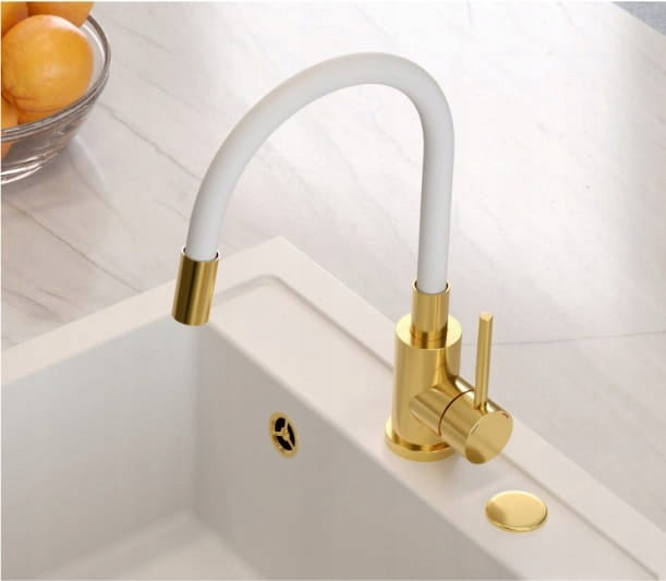 Flexibel Weiß-Gold Waschtischarmatur mit Wasserfall – Design-Armatur für Bad & Küche, drehbar, auslaufsicher