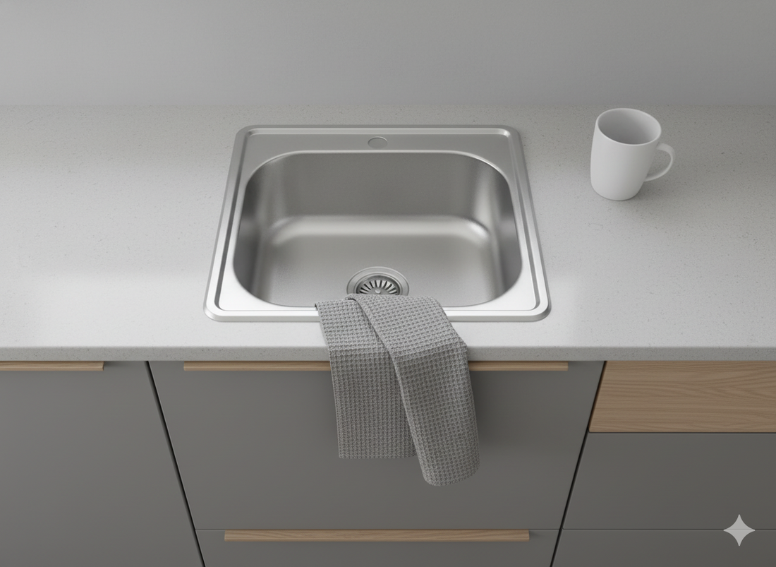 Edelstahlspüle – Robuste Einbauspüle inkl. Siphon-Set (48x48)