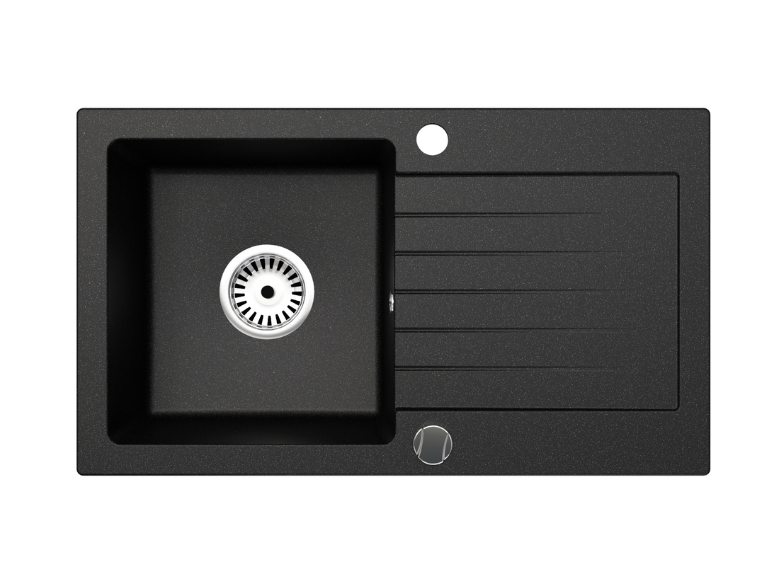 Granitspüle 75x43,5 cm mit Abtropffläche – Alisha Einbauspüle beidseitig montierbar, inkl. Siphon