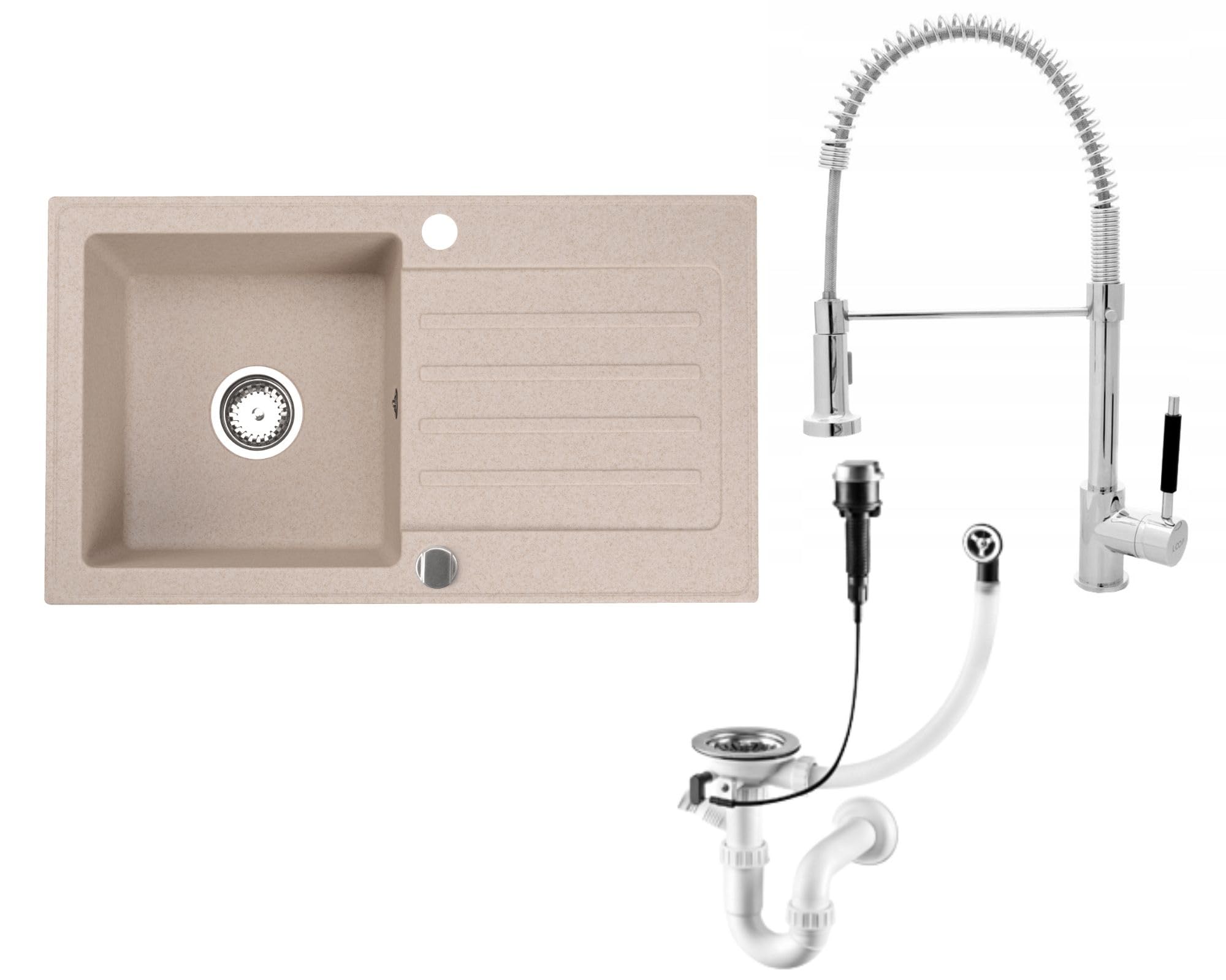 Granitspuele_Alisha_75_43_5_cm_mit_Spiralarmatur_Reversible_Einbauspuele_mit_Abtropfflaeche_Inkl._Siphon-Set