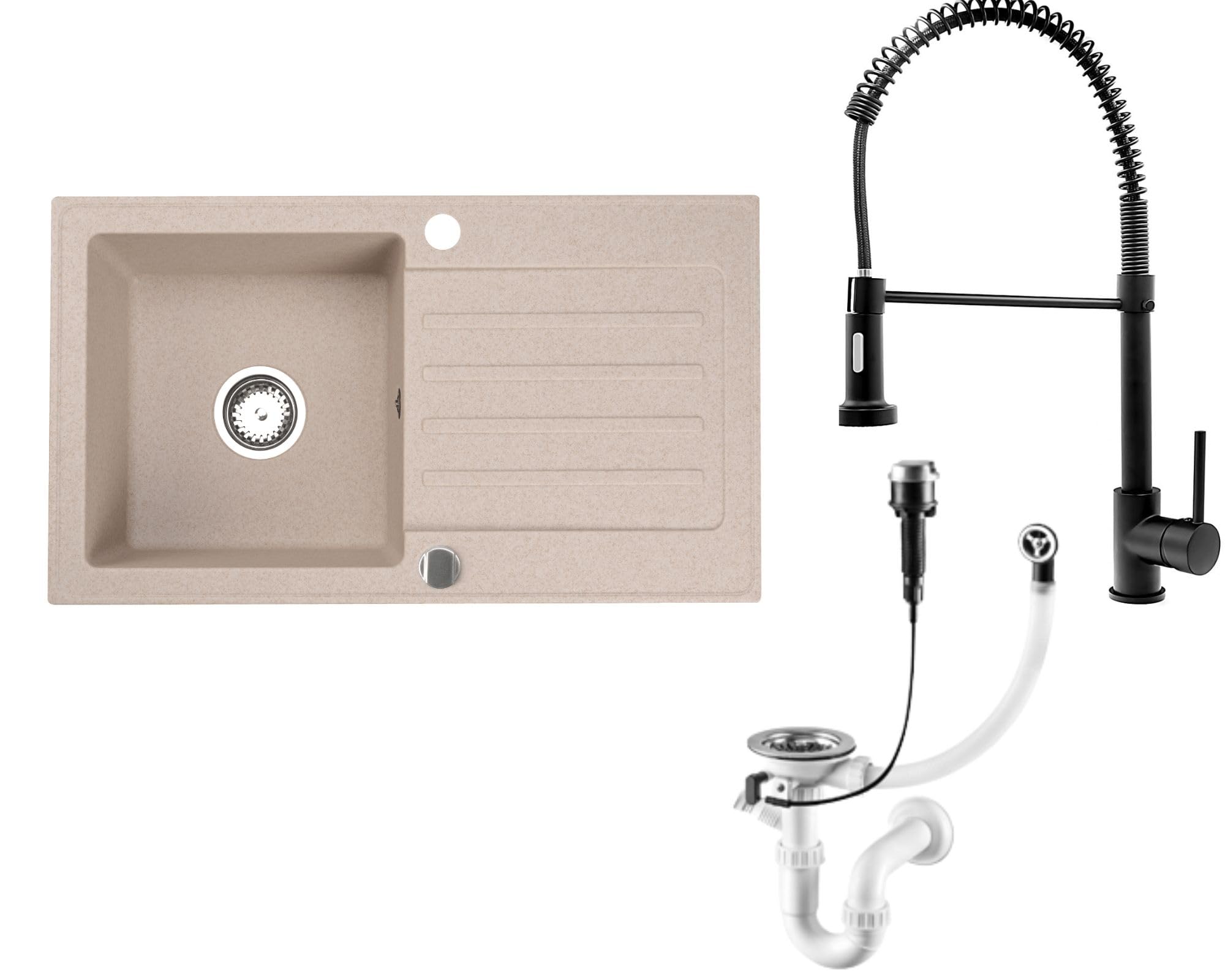 Granitspuele_Alisha_75_43_5_cm_mit_Spiralarmatur_Reversible_Einbauspuele_mit_Abtropfflaeche_Inkl._Siphon-Set