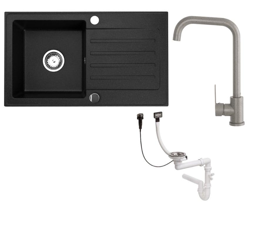 Granitspüle Alisha 75x43,5 cm + Armatur Steel in 5 verschiedenen Farben