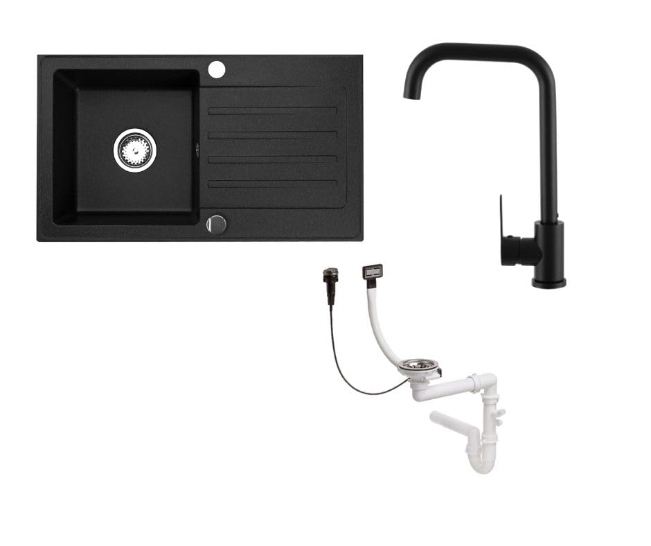 Granitspüle Alisha 75x43,5 cm + Armatur Steel in 5 verschiedenen Farben