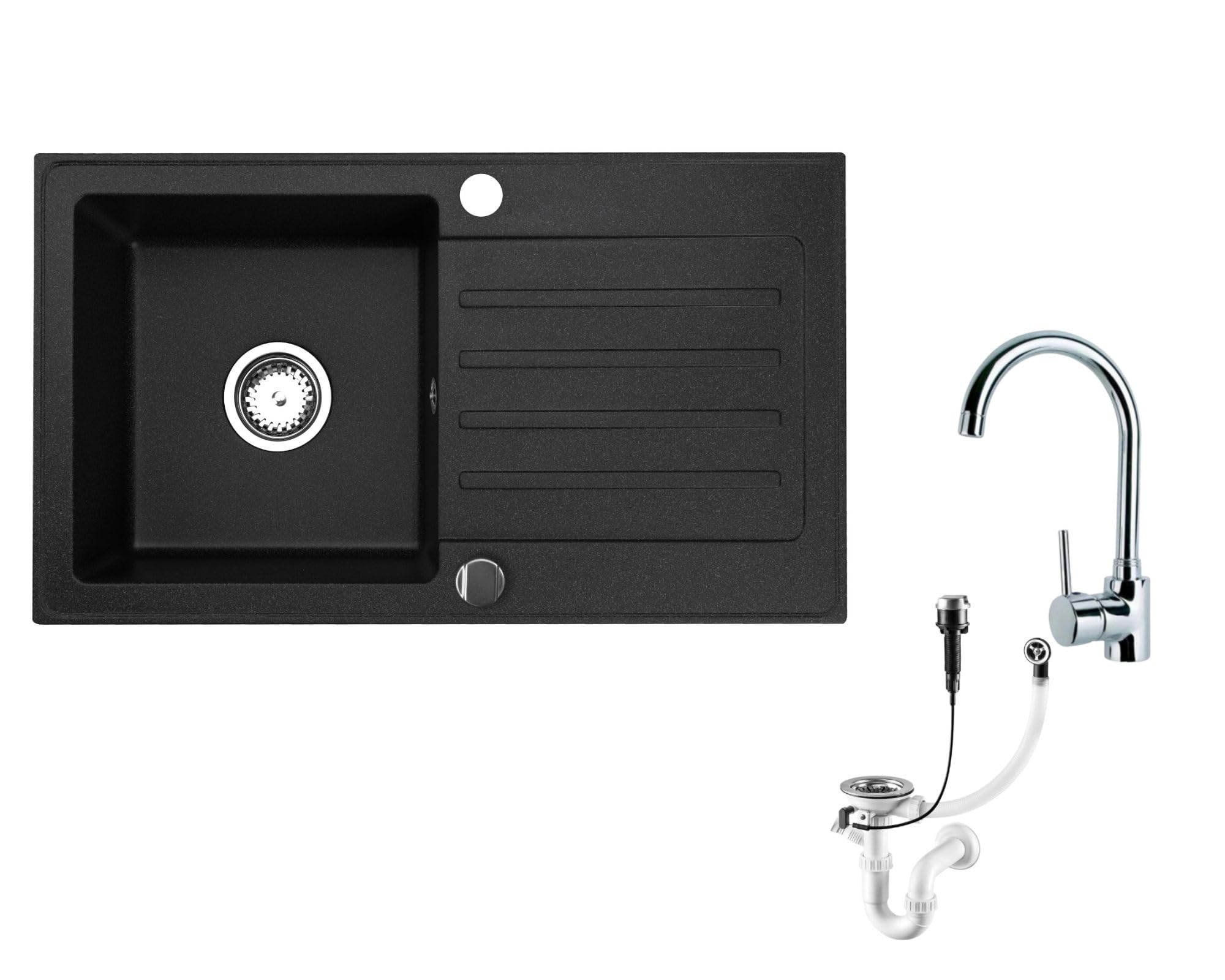 Granitspuele_Alisha_75x43_5_cm_Schwarz_Gesprenkelt_Armatur_Verschiedene_Farben