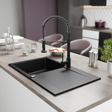 Granitspüle Element 90x50 cm mit Abtropffläche inkl. Armatur & Siphon-Set