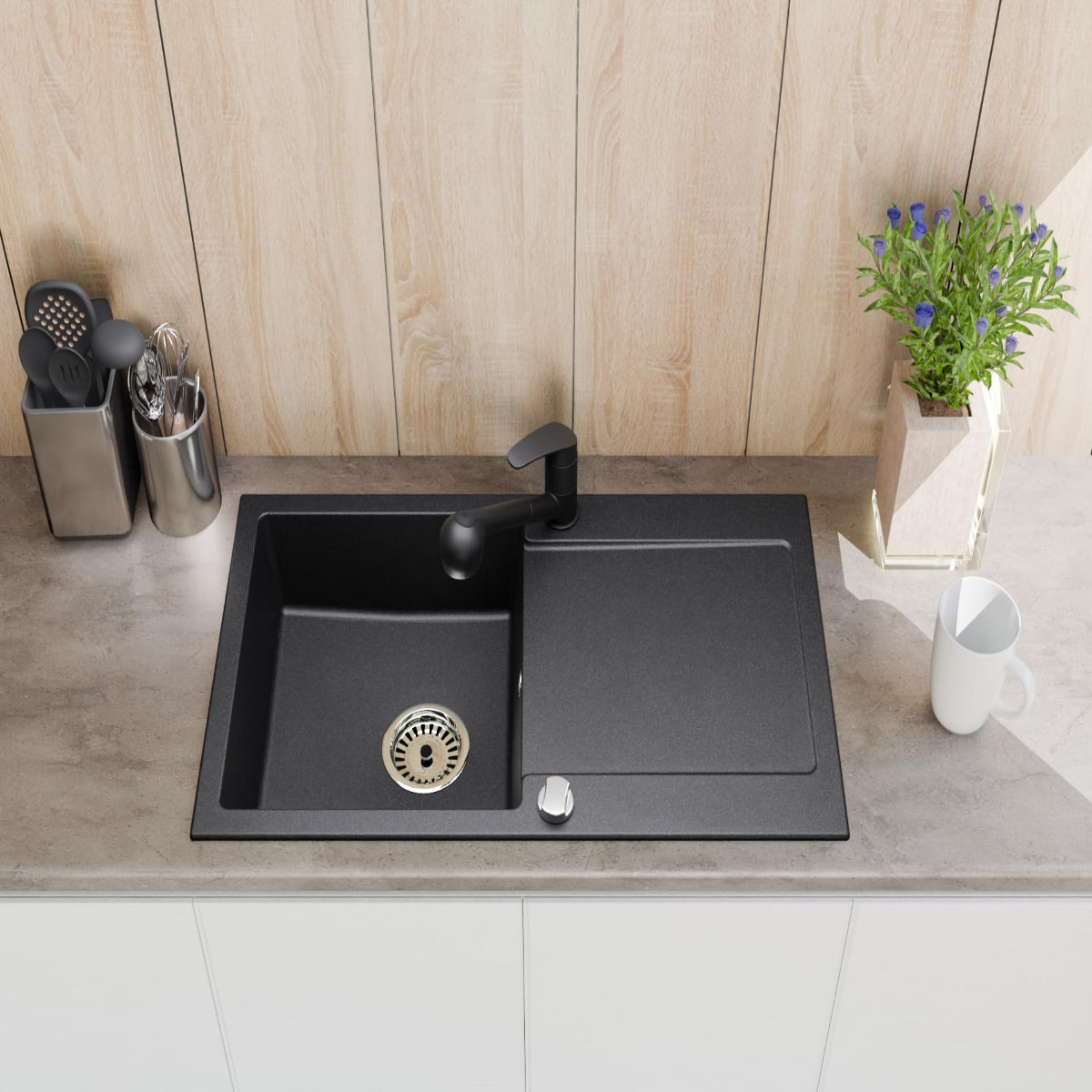 Granitspuele_Element_90x50_cm_mit_Abtropfflaeche_inkl._Armatur_Siphon-Set