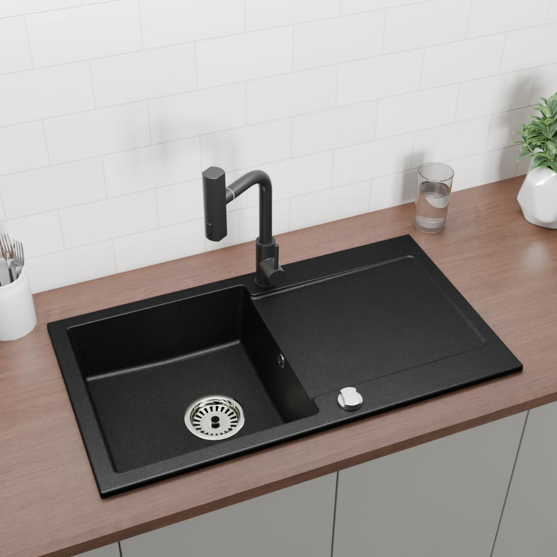 Granitspuele_Element_90x50_cm_mit_Abtropfflaeche_inkl._Armatur_Siphon-Set