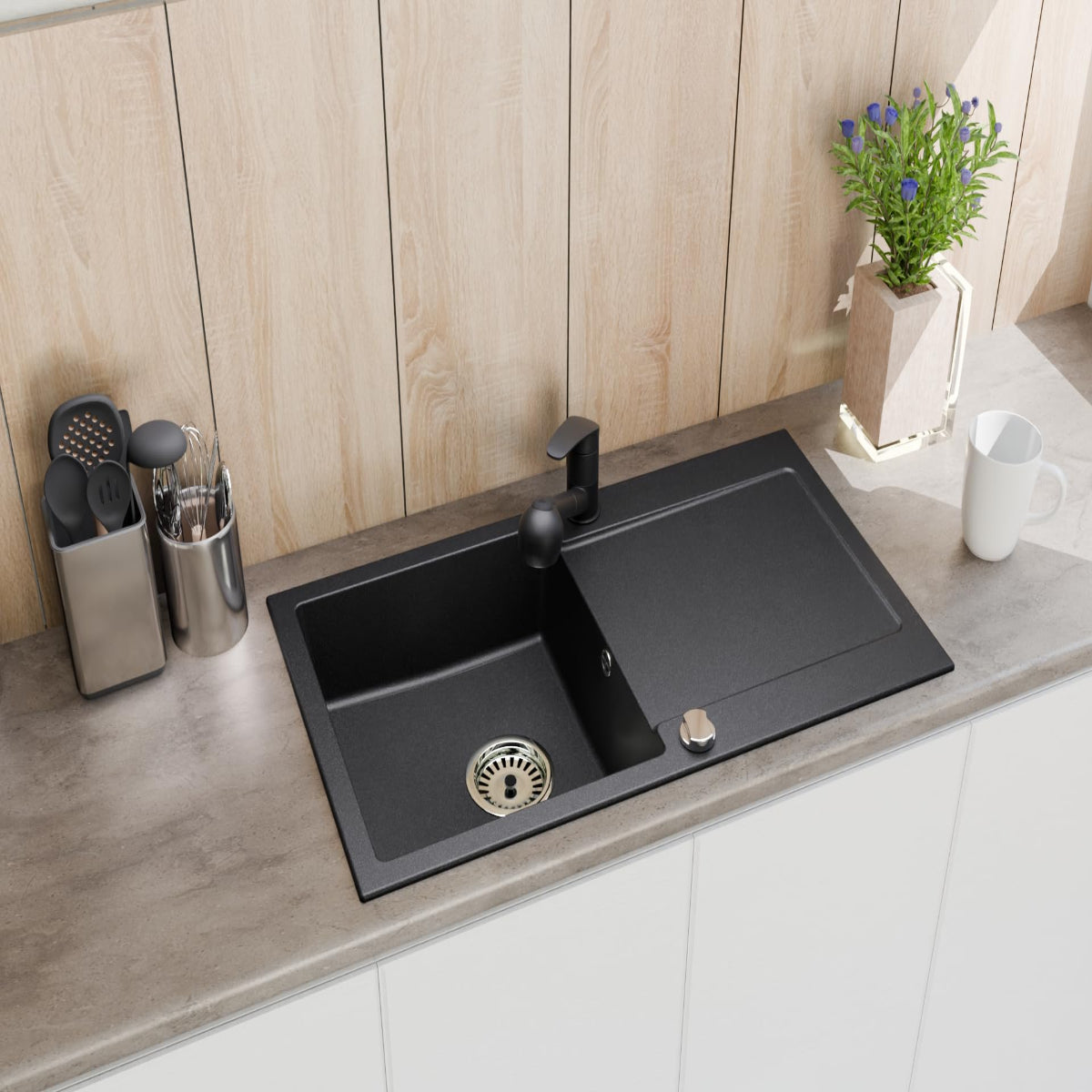 Granitspuele_Element_90x50_cm_mit_Abtropfflaeche_inkl._Armatur_Siphon-Set