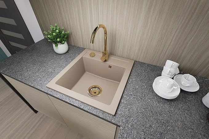 Granitspuele_Milano_49_x_52_cm_Komplettset_mit_Genial_Kuechenarmatur_Gold_Siphon-Set_Gold_Einbauspuele_aus_Granit_beige