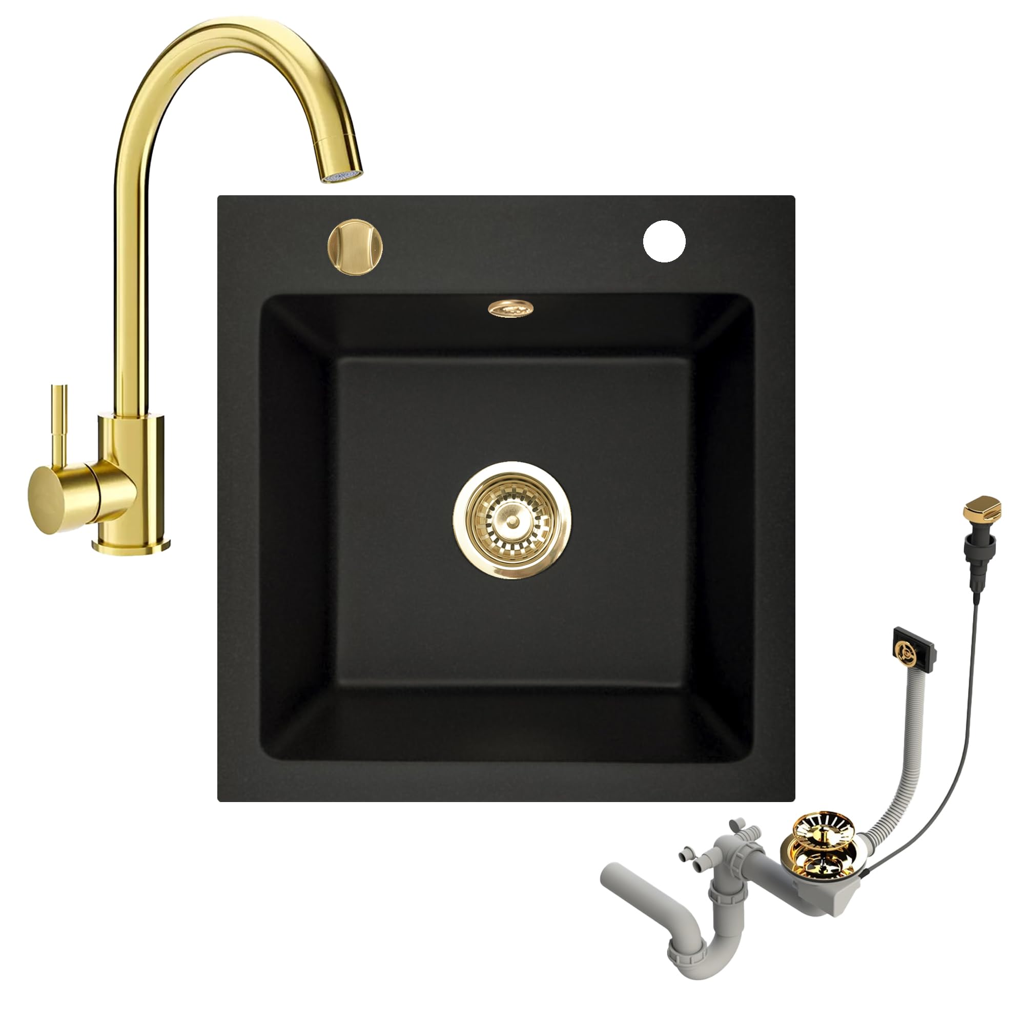 Granitspuele_Milano_49_x_52_cm_Komplettset_mit_Genial_Kuechenarmatur_Gold_Siphon-Set_Gold_Einbauspuele_aus_Granit