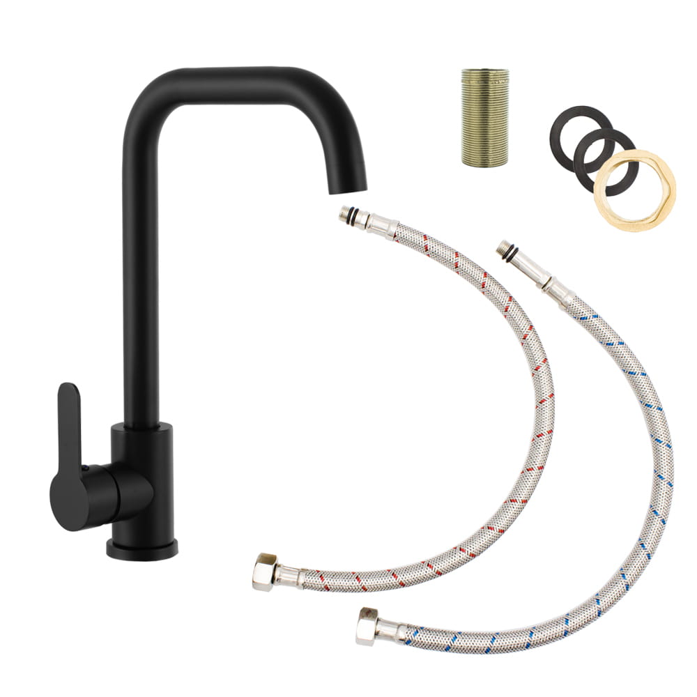 Granitspuele_Milano_49x52_cm_Armatur_Steel_inkl._Siphon-Set