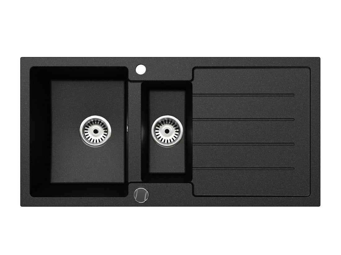 Granitspüle Napoli 100x50 cm mit Abtropffläche – Einbauspüle beidseitig montierbar, inkl. Siphon