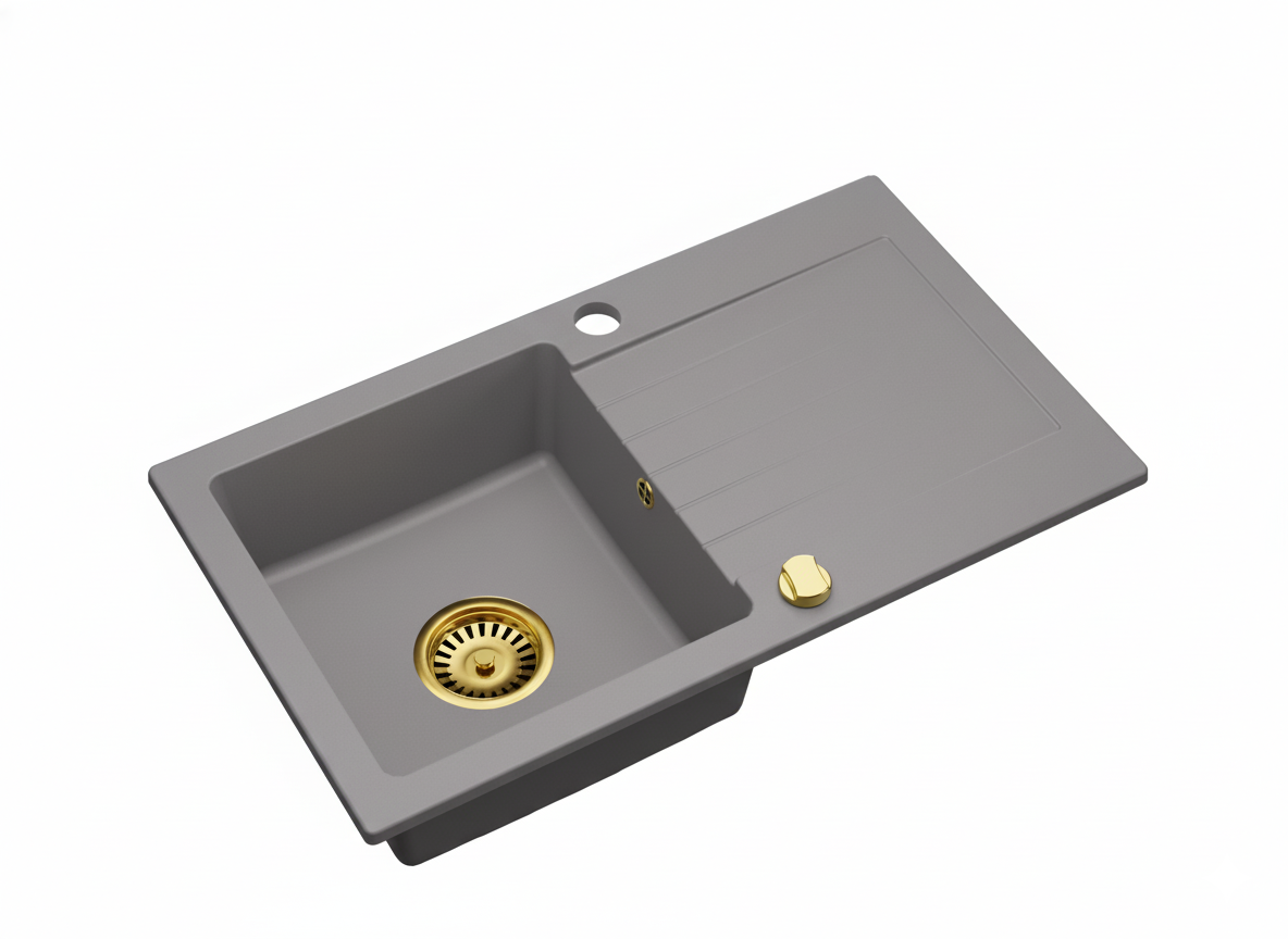 Granitspüle Alisha 75×43,5 cm – Reversible Einbauspüle mit Abtropffläche | Inkl. Siphon-Set | Ohne Armatur