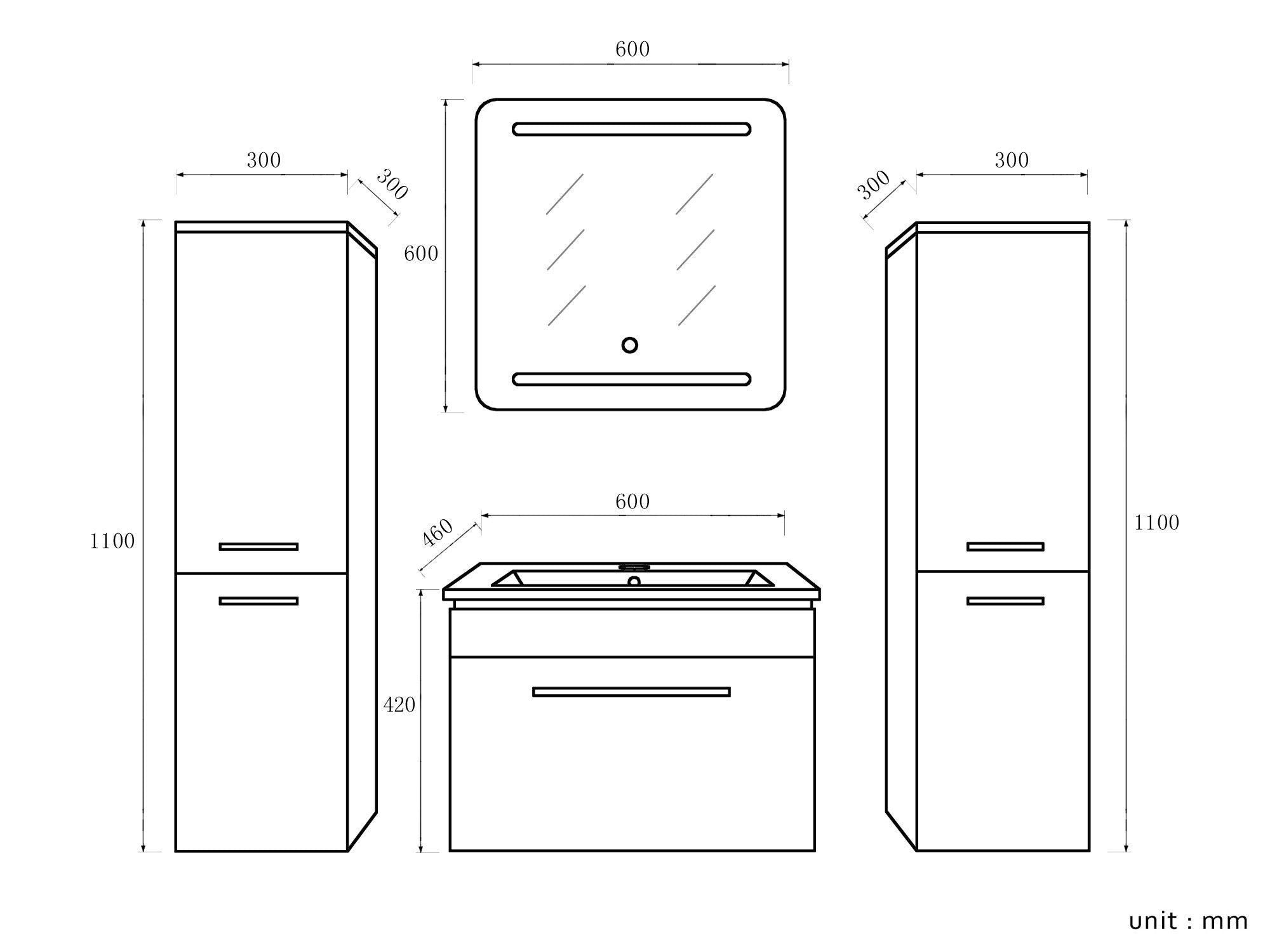 Badmöbel-Set Temur Weiß – LED-Spiegel, Soft-Close Unterschrank & Keramik-Waschbecken 60 cm, 90 cm oder 120 cm