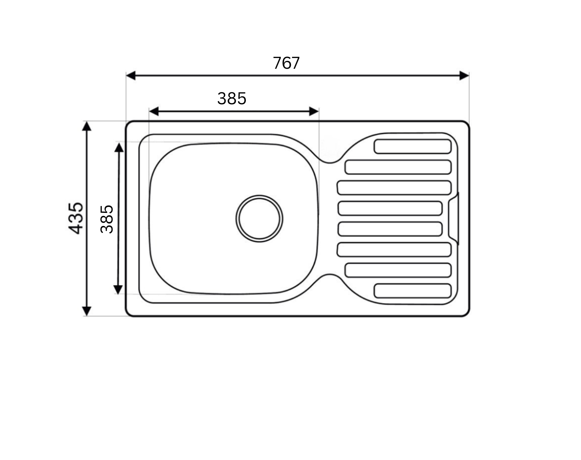 Eingebaute Edelstahlspüle in verschiedenen Größen, inklusive Siphon-Set und Armaturen