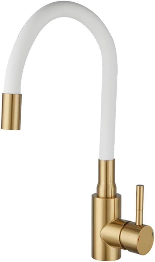 Flexibel Weiß-Gold Waschtischarmatur mit Wasserfall – Design-Armatur für Bad & Küche, drehbar, auslaufsicher