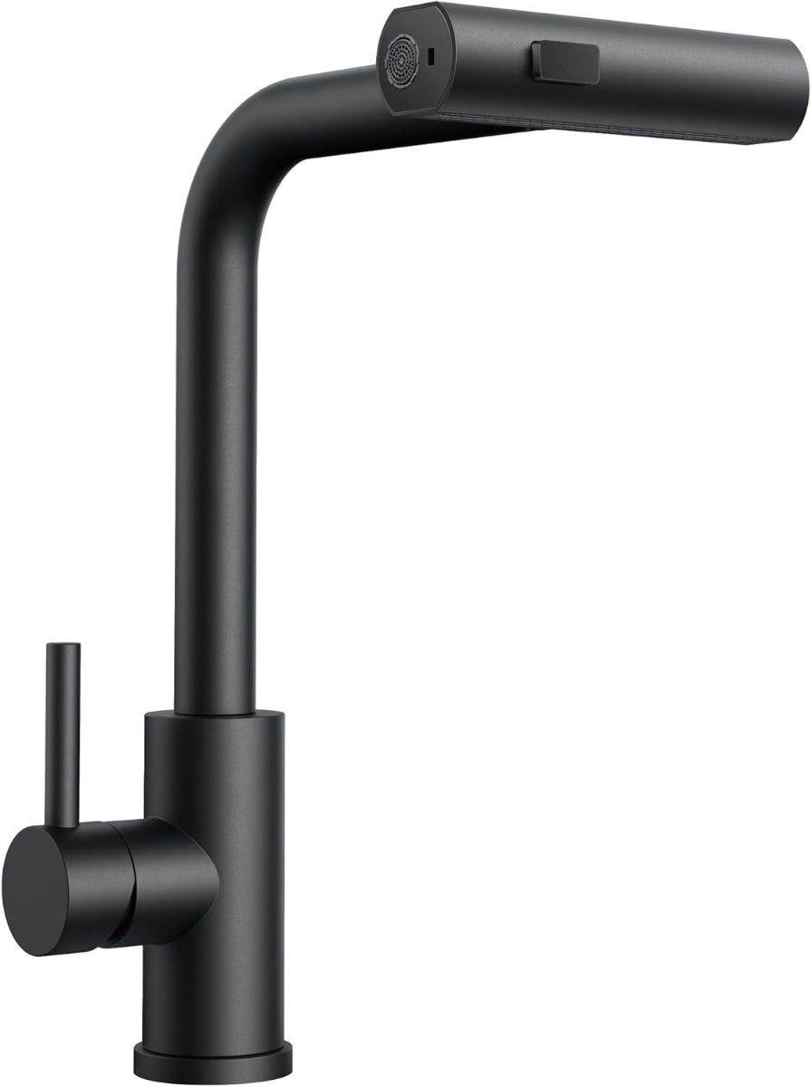 Twist Küchenarmatur Schwarz – Ausziehbare Armatur mit 360° Drehung, Messingkörper & Einhebelmischer
