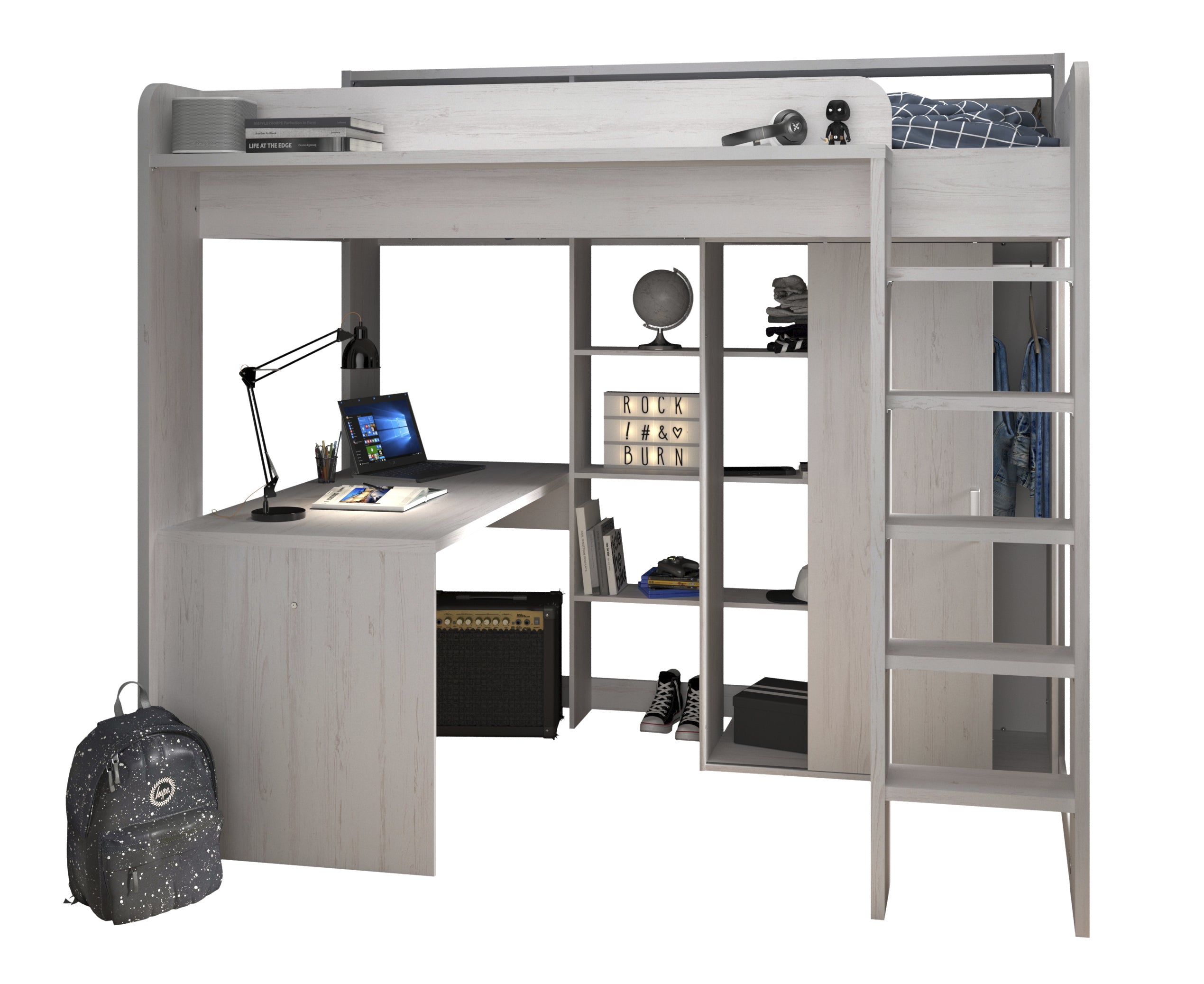 Parisot Hochbett Higher mit Schrank und Schreibtisch