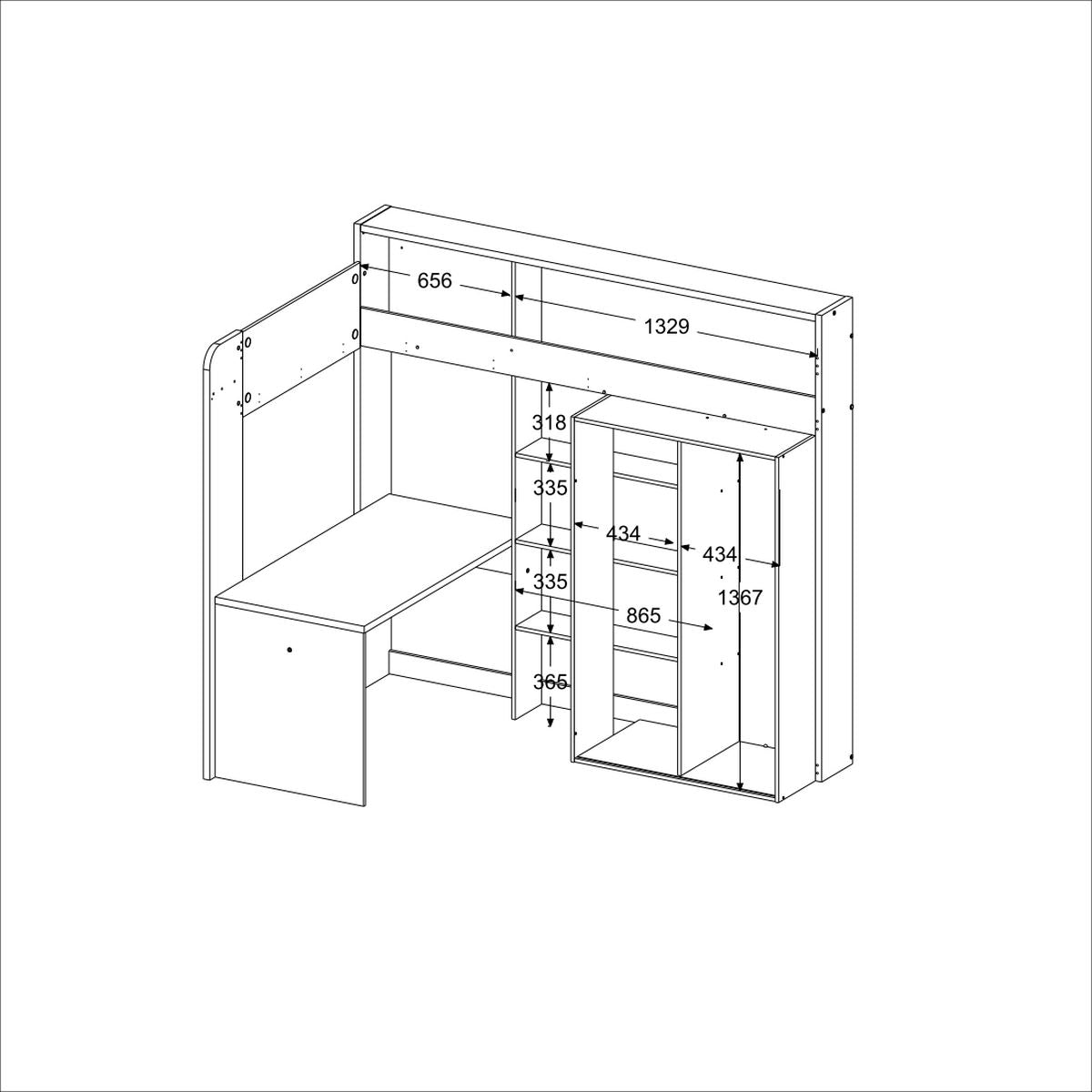 Parisot Hochbett Higher mit Schrank und Schreibtisch