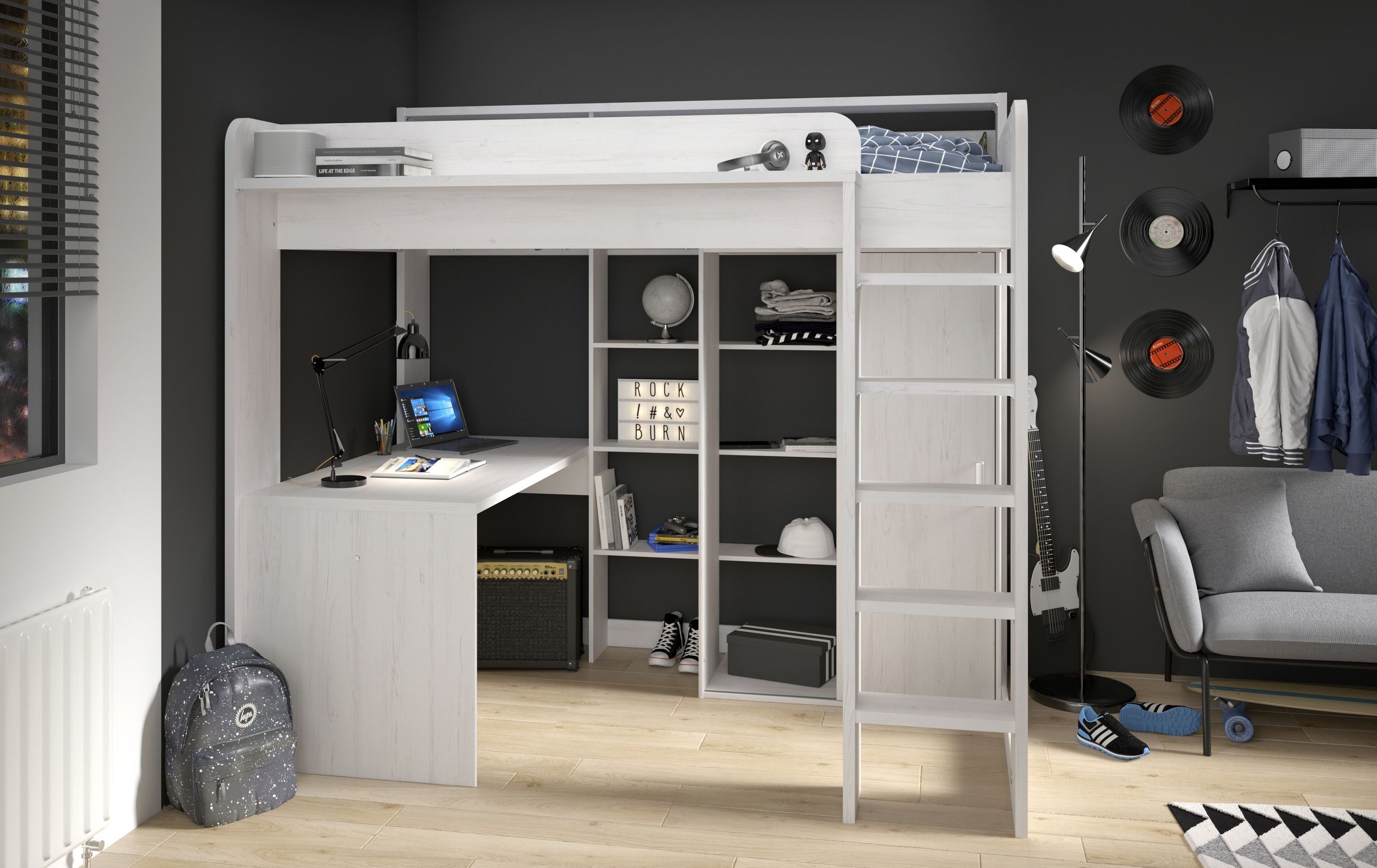 Parisot Hochbett Higher mit Schrank und Schreibtisch