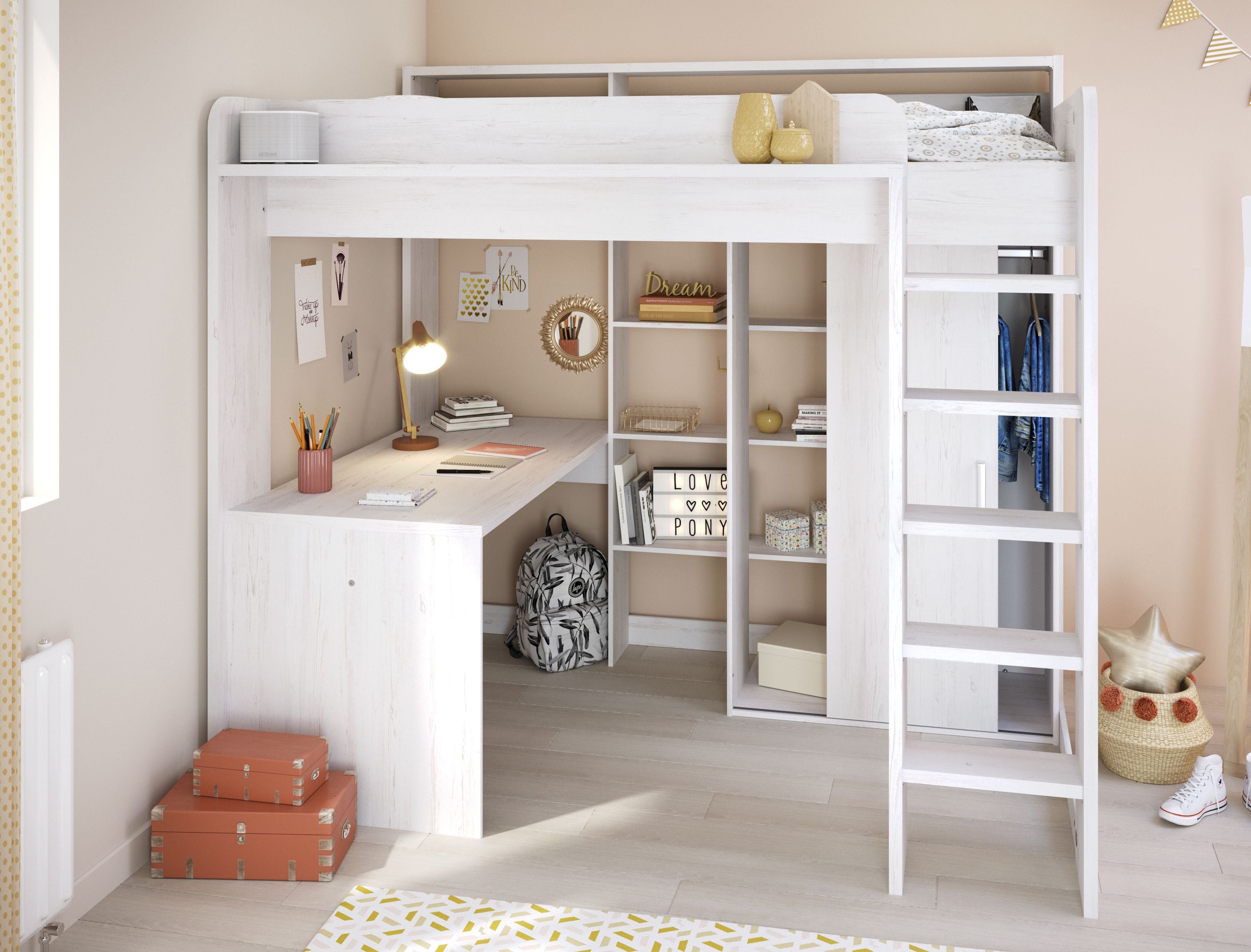 Parisot Hochbett Higher mit Schrank und Schreibtisch
