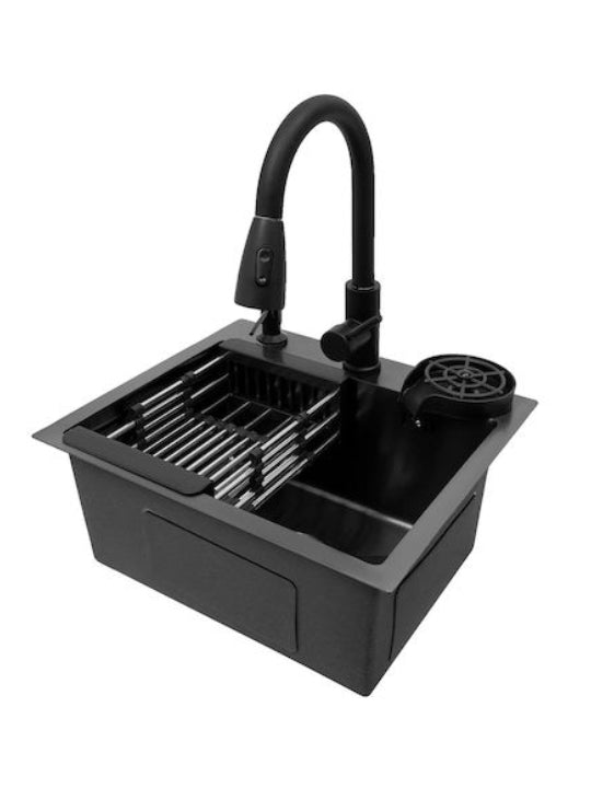 Hydro Edelstahlspüle 45x45 cm – Küchenspüle mit Glassspüler, Seifenspender & Siphon-Set | Einbauspüle Küche | Optional Wave Armatur