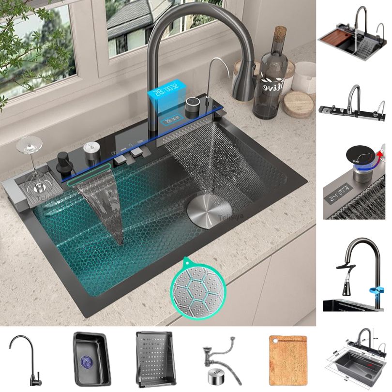 Innovative Nano Küchenspüle 75x46 cm in Graphit  mit Armatur