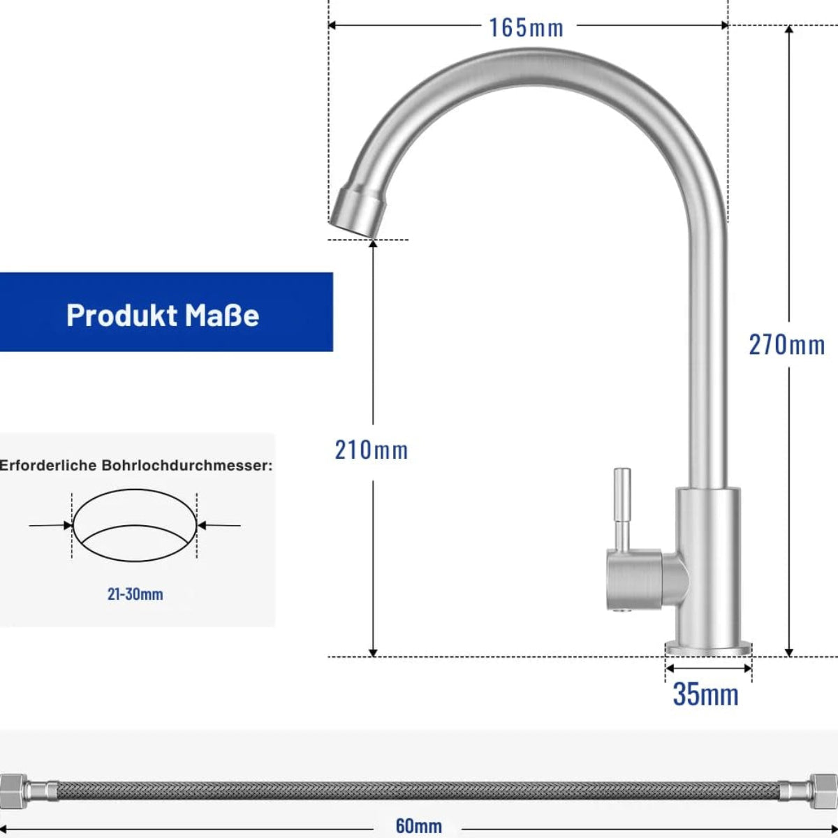 Küchenarmatur mit 360° Schwenkauslauf – Hochwertiger Wasserhahn aus Messing mit Zugbrause & Keramikkartusche
