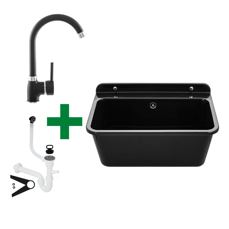LARGE Becken 61x41 cm – Kunststoff, inkl. Siphon-Set