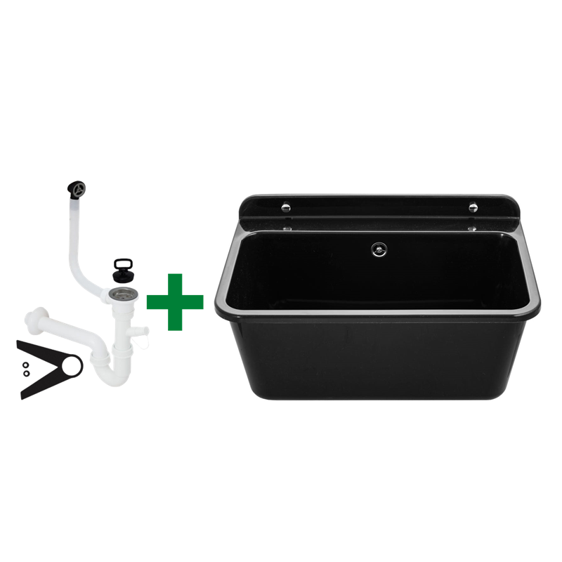 LARGE Becken 61x41 cm – Kunststoff, inkl. Siphon-Set