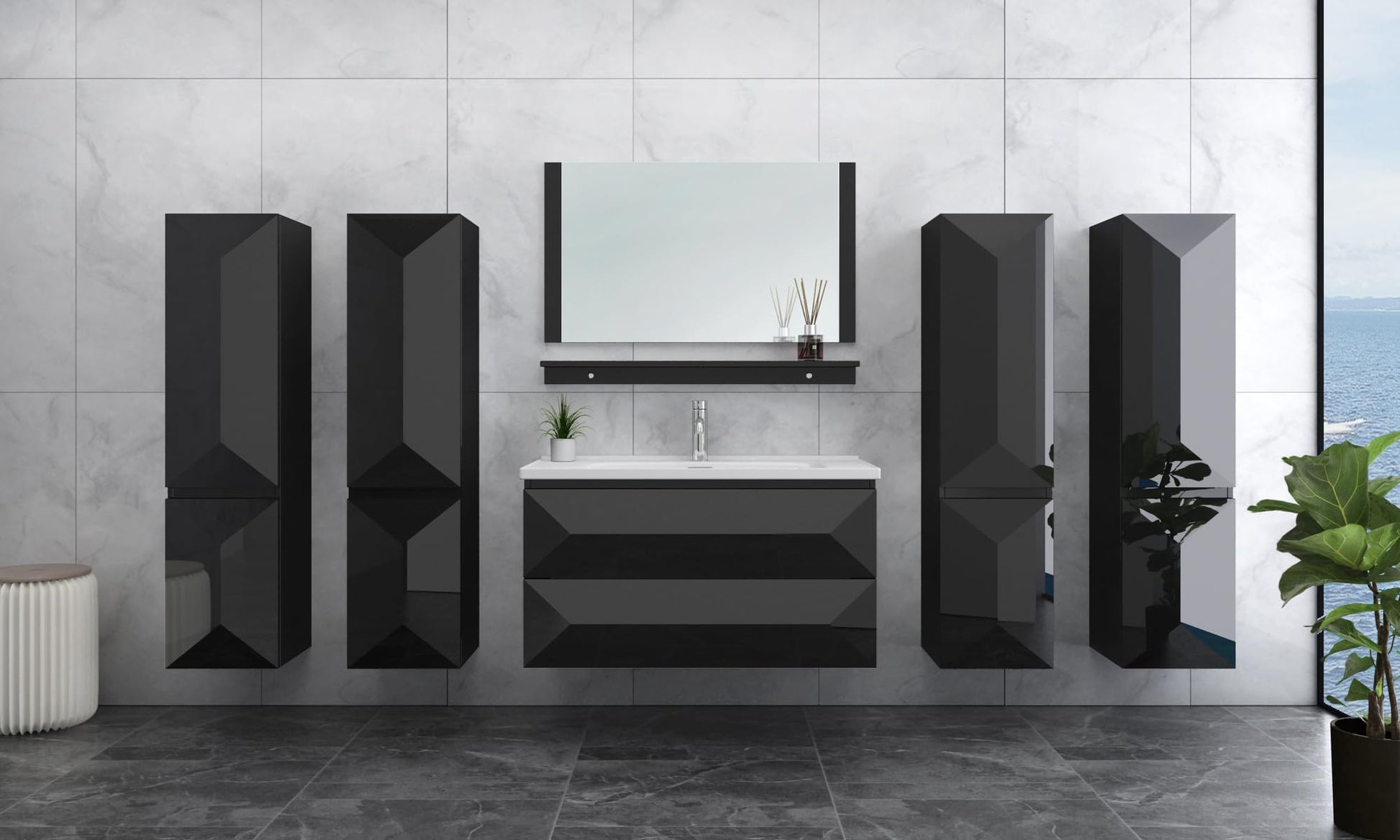 Miran_Badmoebel-Set_90_cm_Hochglanz_Weiss_oder_Schwarz_mit_Spiegel_Soft-Close_vormontiertem_Unterschrank
