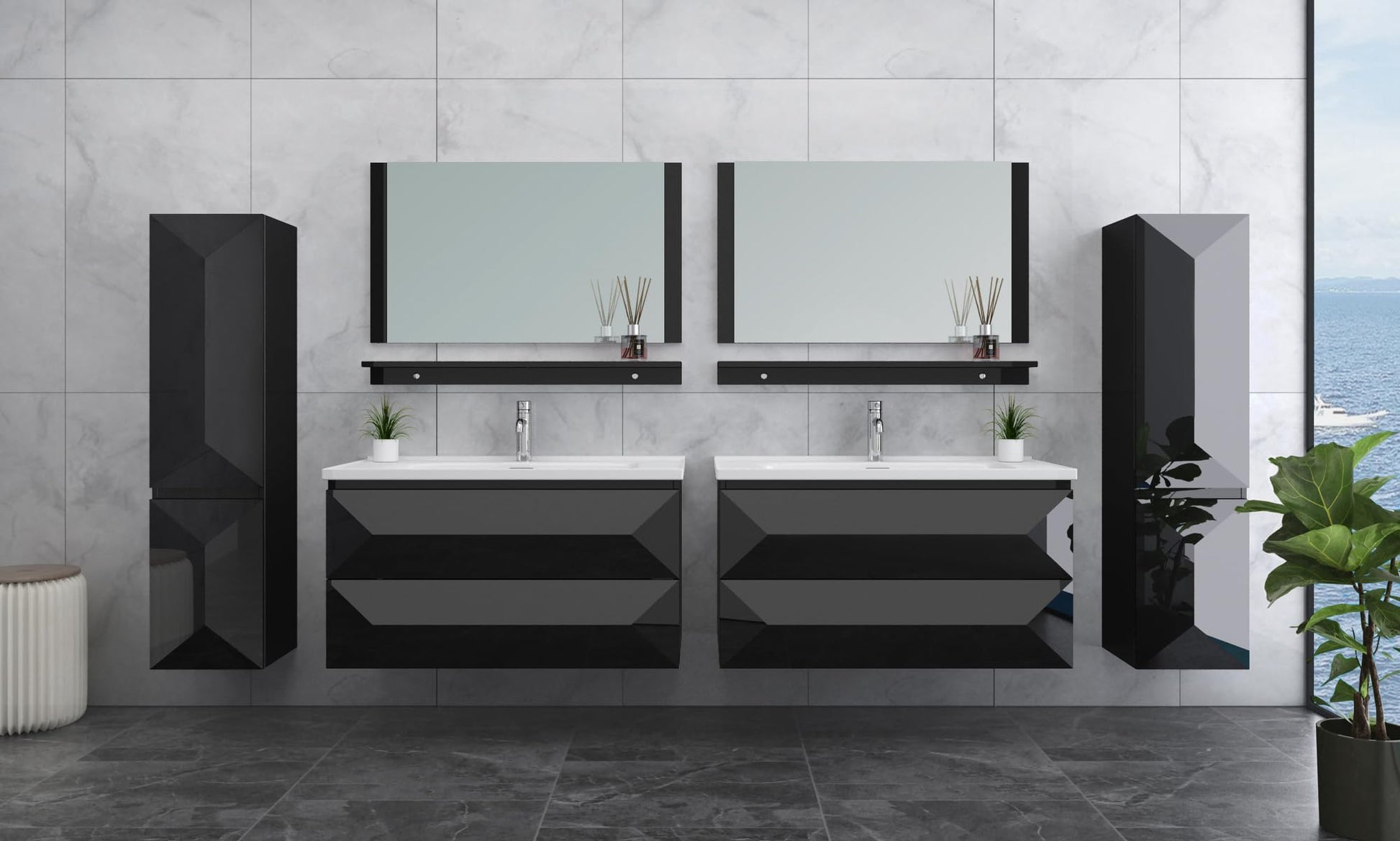 Miran_Badmoebel-Set_90_cm_Hochglanz_Weiss_oder_Schwarz_mit_Spiegel_Soft-Close_vormontiertem_Unterschrank