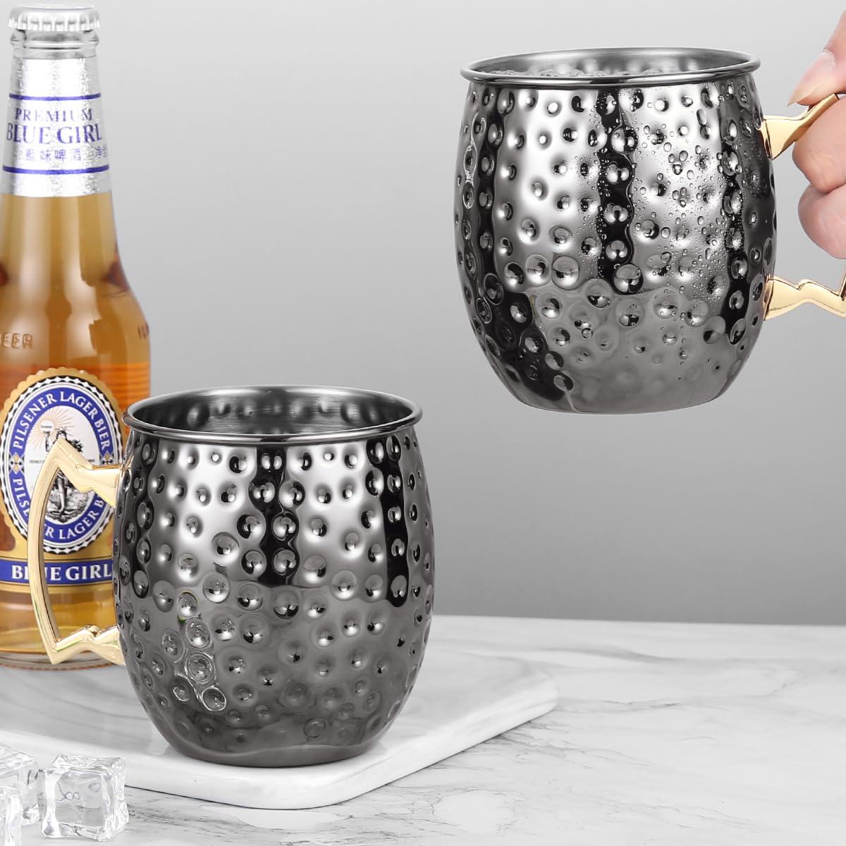 Moscow Mule Becher 500 ml – Handgefertigter Kupferbecher mit Griff, Premium Kupfer für Cocktails & Longdrinks