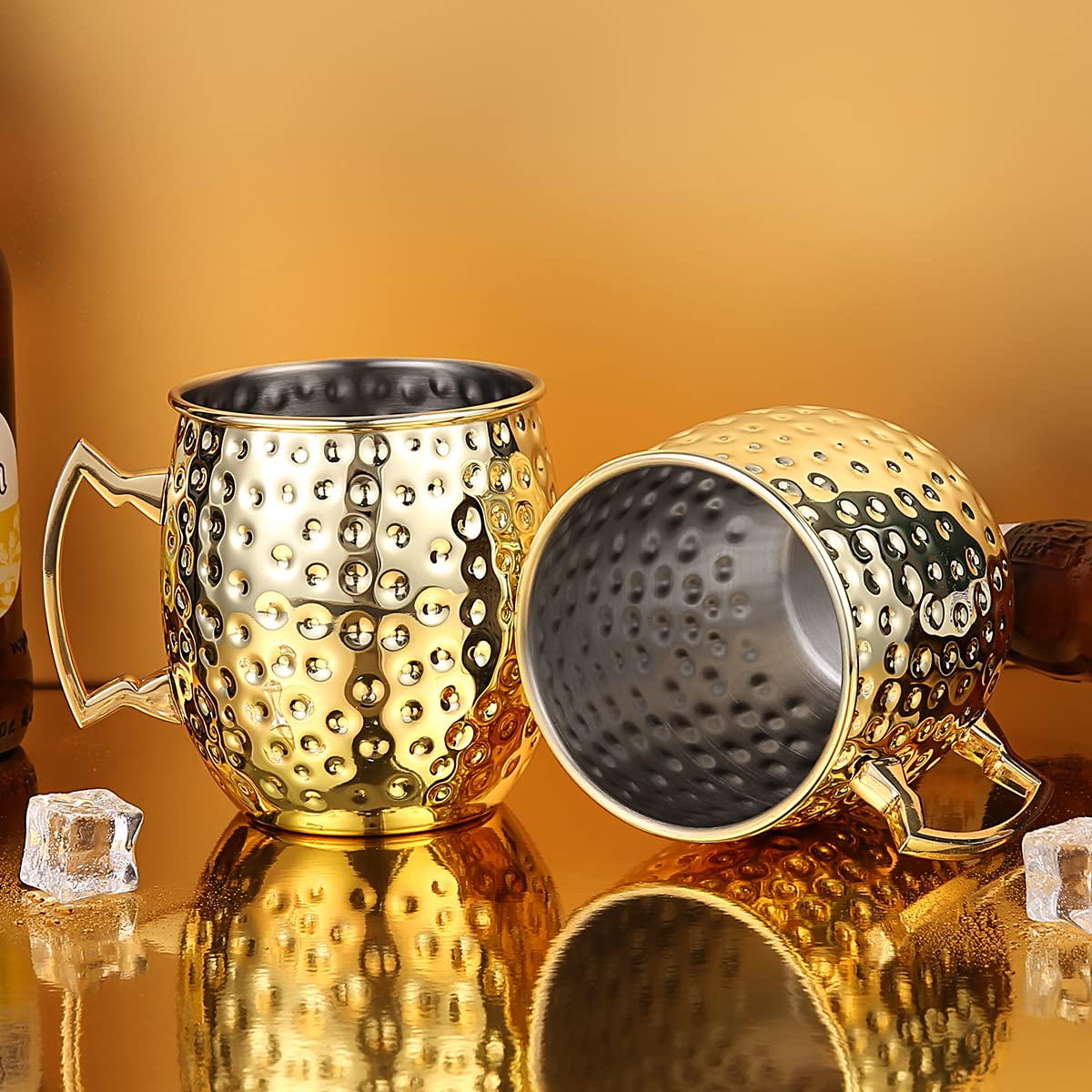 Moscow Mule Becher 500 ml – Handgefertigter Kupferbecher mit Griff, Premium Kupfer für Cocktails & Longdrinks-gold