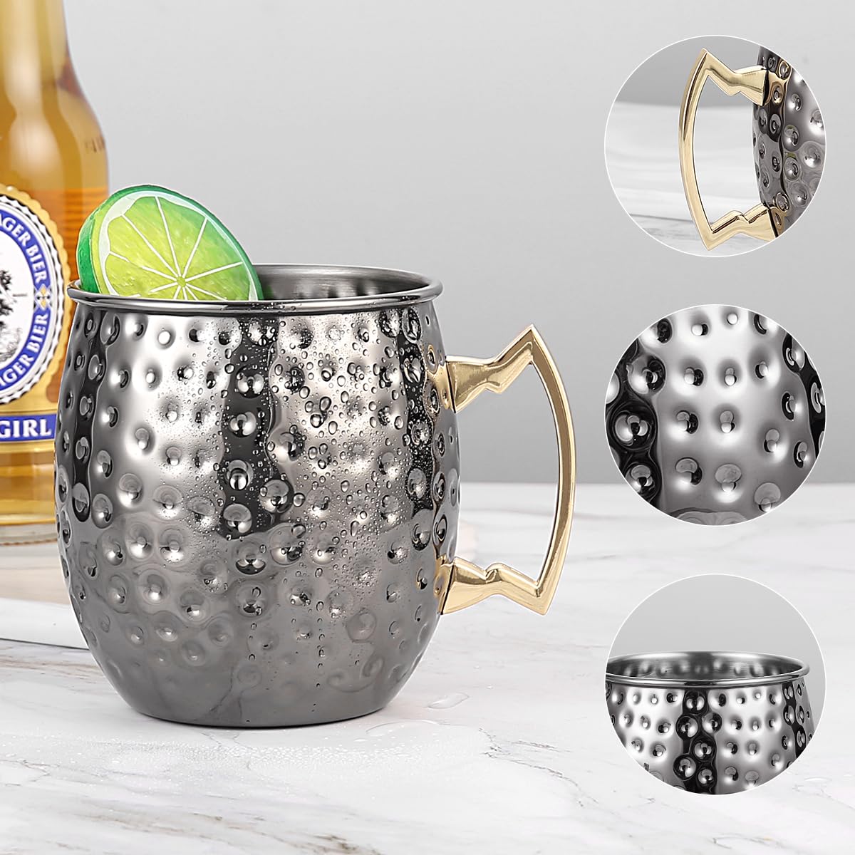 Moscow Mule Becher 500 ml – Handgefertigter Kupferbecher mit Griff, Premium Kupfer für Cocktails & Longdrinks