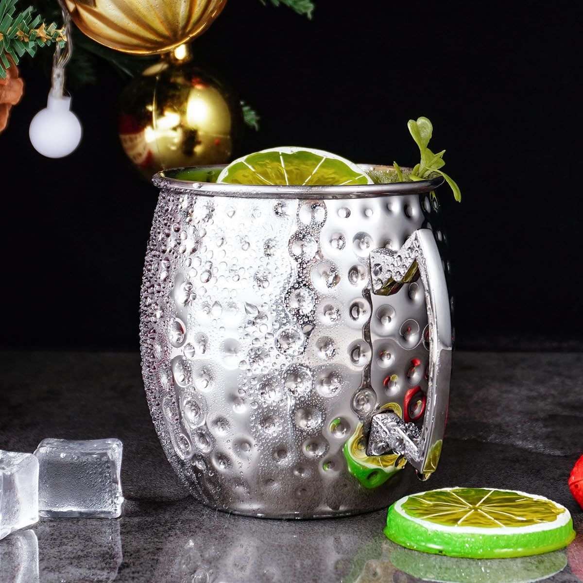 Moscow Mule Becher 500 ml – Handgefertigter Kupferbecher mit Griff, Premium Kupfer für Cocktails & Longdrinks-silber