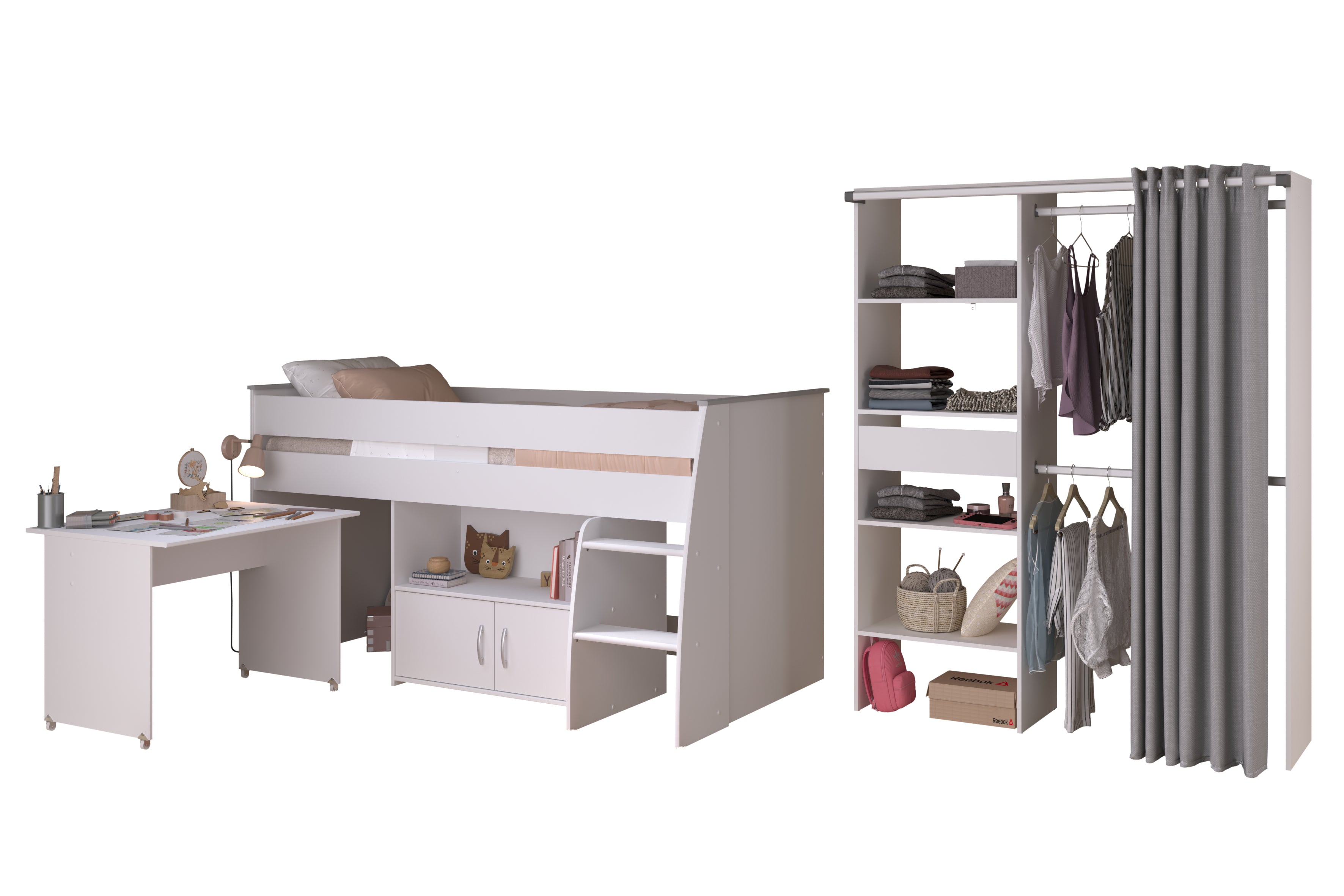 Parisot -  Reverse 22 | Jugendzimmer-Set – Hochbett & Mehrzweckschrank