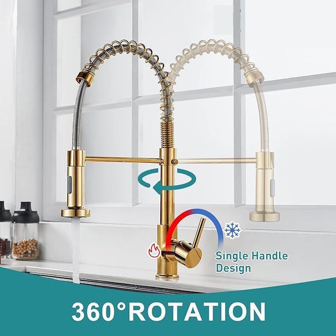 SPIRAL_Kuechenarmatur_Schwarz_Gold_oder_Silber_Profi-Armatur_mit_Ausziehbrause_360_Drehung_Messingkoerper