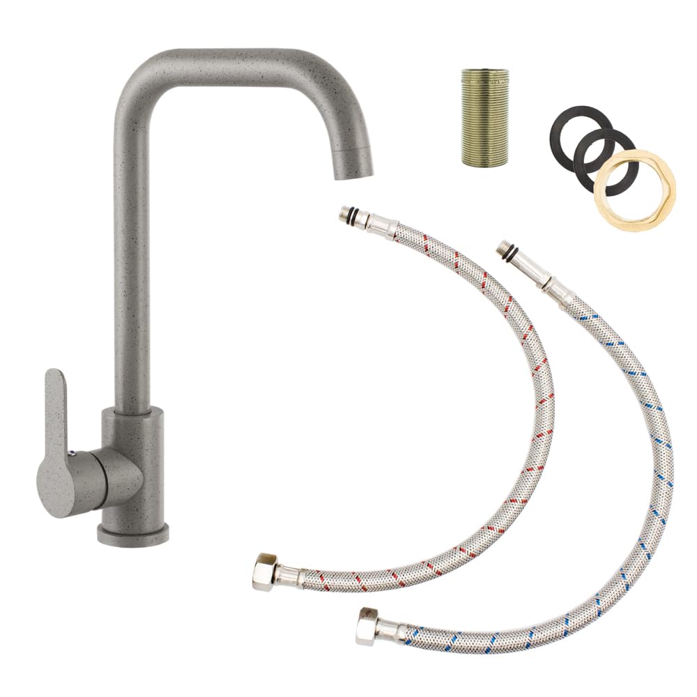 STEEL Küchenarmatur – 360° drehbarer Wasserhahn aus Edelstahl & Messing, Keramikkartusche, Standard-Montage