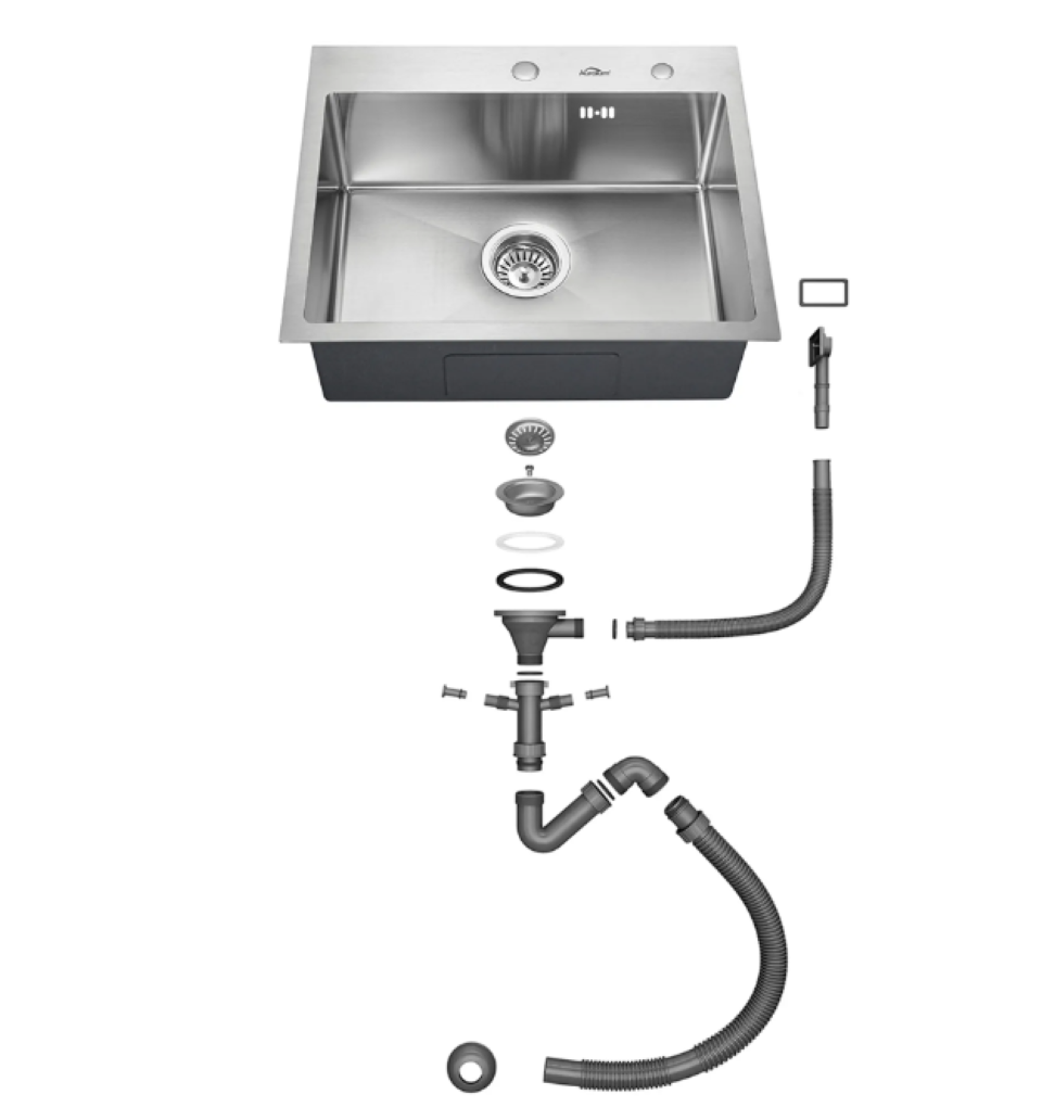 Edelstahlspüle 50,5x55 + Armatur + Siphon Set