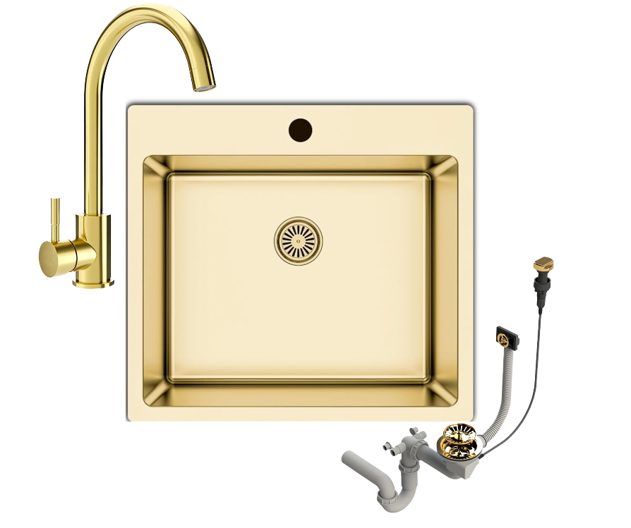 Edelstahlspüle 50,5x55 + Armatur + Siphon Set