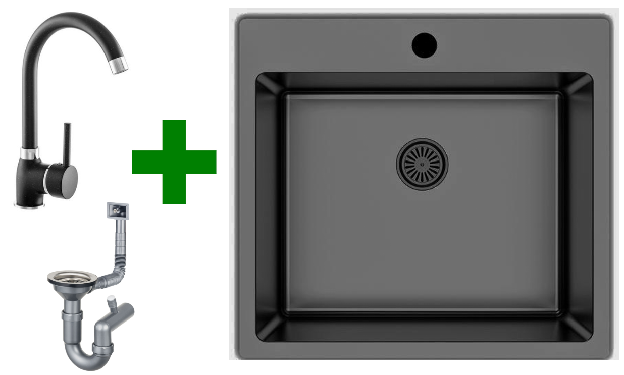 Edelstahlspüle 50,5x55 + Armatur + Siphon Set