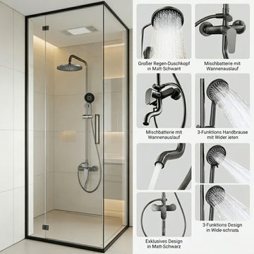 Zerena Duschsystem – Regendusche mit Handbrause, höhenverstellbare Duschstange & Einhebelmischer