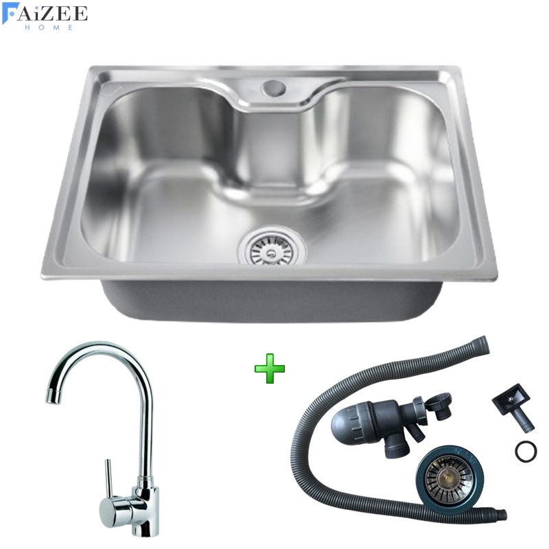 Edelstahlspüle 60x42 cm rechteckig inkl. Siphon-Set (Armatur optional)