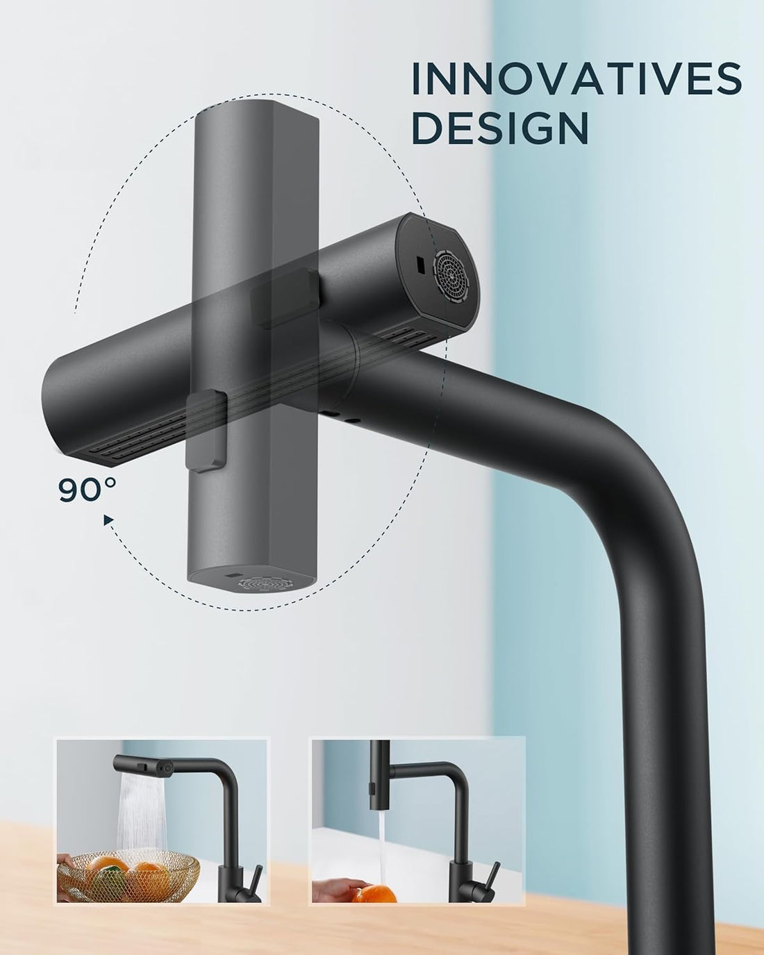 Twist Küchenarmatur Schwarz – Ausziehbare Armatur mit 360° Drehung, Messingkörper & Einhebelmischer