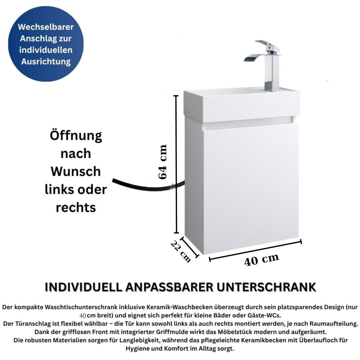 Faizee Home Badmöbel Set – Waschbeckenunterschrank mit Keramik Waschbecken, Spiegel & Armatur – Kompakter Badezimmerschrank Badschrank für Gäste WC & kleine Bäder_06