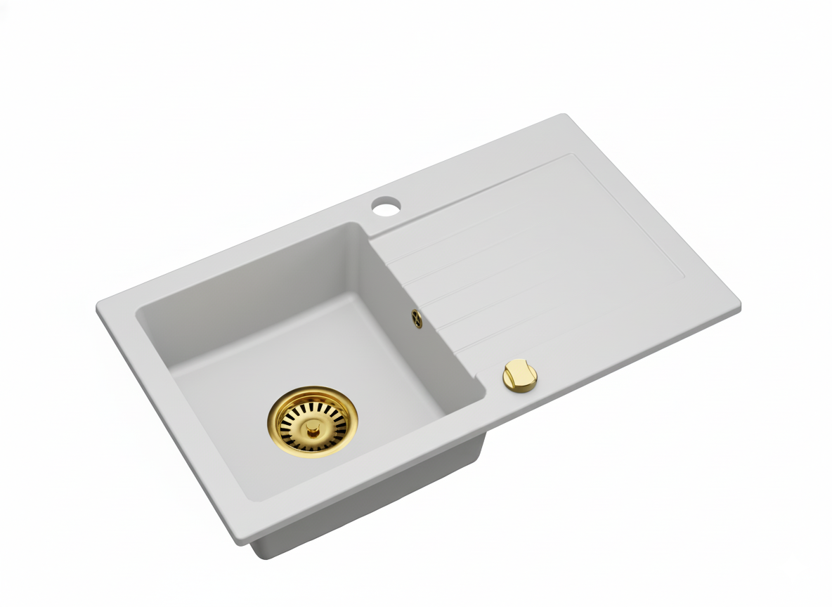 Granitspüle Alisha 75×43,5 cm – Reversible Einbauspüle mit Abtropffläche | Inkl. Siphon-Set | Ohne Armatur