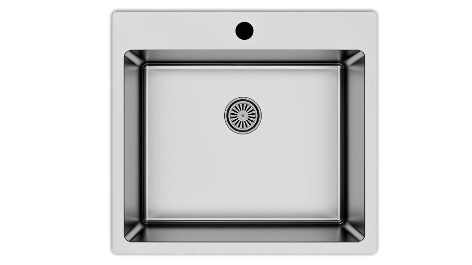 Edelstahlspüle 50,5x55 + Armatur + Siphon Set