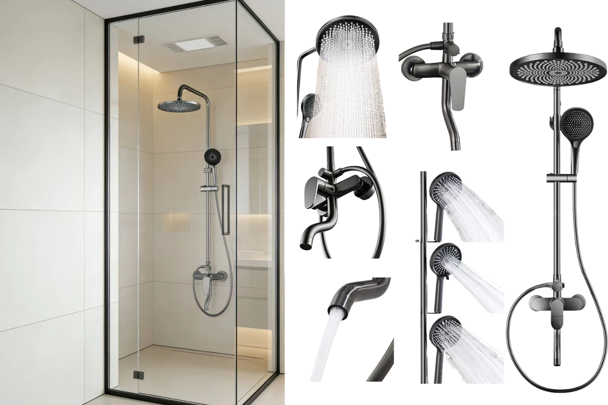 Zerena Duschsystem – Regendusche mit Handbrause, höhenverstellbare Duschstange & Einhebelmischer